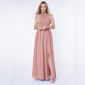 Azazie IMAN dusty rose Halter Neck Maxi Dress gown size 8 NWT